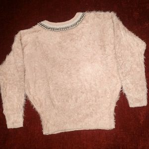 💕Black Rivet pink fuzzy with pearl collar sweater